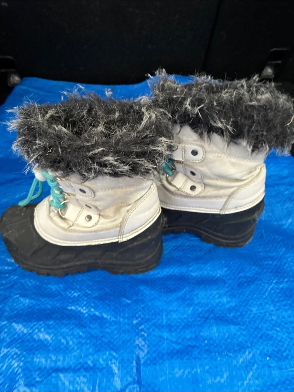 Kids Winter Snow Boots with Faux Fur - White and Black